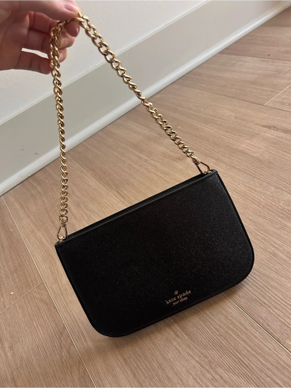 kate spade Black Glitter Shoulder Bag with Gold Chain